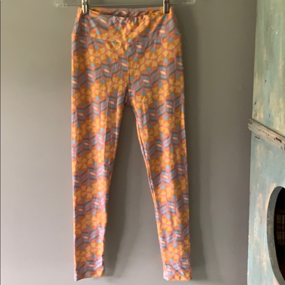 LuLaRoe leggings OS yellow blue floral print EUC